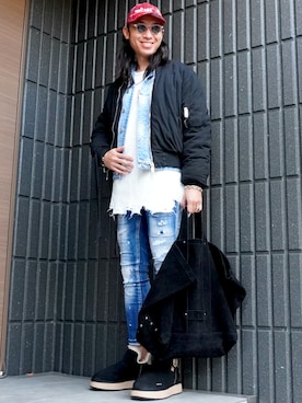 「アイテム（デニムジャケット）」を使った、𝕄𝔸𝕊𝔸さん（メンズ・174cm・30代）の冬コーディネート