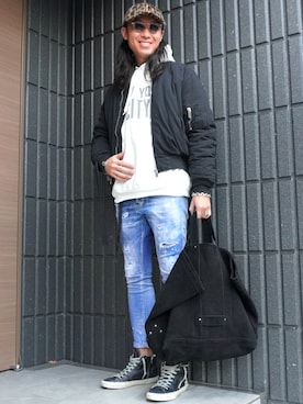 「アイテム（キャップ）」を使った、𝕄𝔸𝕊𝔸さん（メンズ・174cm・30代）の冬コーディネート