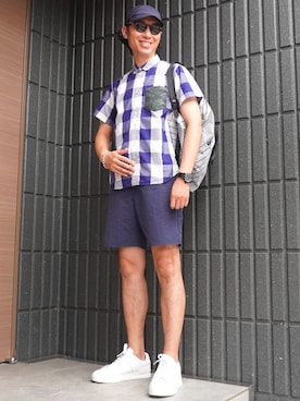 「アイテム（帽子）」を使った、𝕄𝔸𝕊𝔸さん（メンズ・174cm・30代）の夏コーディネート