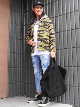 「アイテム（ミリタリージャケット）」を使った、𝕄𝔸𝕊𝔸さん（メンズ・174cm）の秋コーディネート