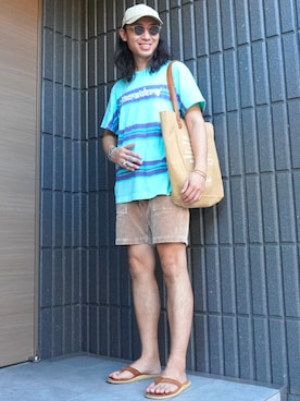 「Liberaiders（リベレイダース）のLiberaiders/リベレイダース BORDER TIEDYE TEE Tシャツ（Tシャツ/カットソー）」を使った、𝕄𝔸𝕊𝔸さん（メンズ・174cm・30代）の夏コーディネート