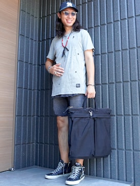 「アイテム（デニムパンツ）」を使った、𝕄𝔸𝕊𝔸さん（メンズ・174cm・30代）の夏コーディネート