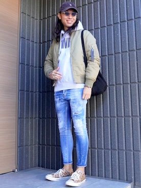 「アイテム（MA-1）」を使った、𝕄𝔸𝕊𝔸さん（メンズ・174cm）の秋コーディネート