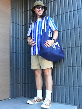 「BEDWIN & THE HEARTBREAKERS（ベドウィン アンド ザ ハートブレイカーズ）のMIDDLE LENGTH SOCKS "KAREEM"（ソックス/靴下）」を使った、𝕄𝔸𝕊𝔸さん（メンズ・174cm・30代）の夏コーディネート