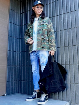 「アイテム（ミリタリージャケット）」を使った、𝕄𝔸𝕊𝔸さん（メンズ・174cm）の秋コーディネート