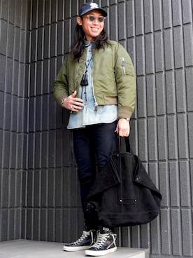 「KAMIYA（カミヤ）のアイテム」を使った、𝕄𝔸𝕊𝔸さん（メンズ・174cm）の冬コーディネート