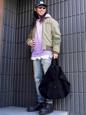 「KAMIYA（カミヤ）のアイテム」を使った、𝕄𝔸𝕊𝔸さん（メンズ・174cm）の春コーディネート