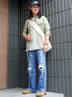 「アイテム（サンダル）」を使った、𝕄𝔸𝕊𝔸さん（メンズ・174cm）の秋コーディネート