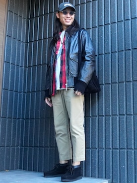 「アイテム（チノパンツ）」を使った、𝕄𝔸𝕊𝔸さん（メンズ・174cm・30代）の冬コーディネート