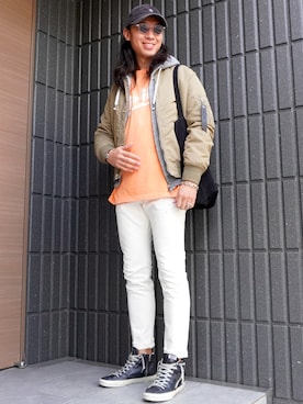 「アイテム（MA-1）」を使った、𝕄𝔸𝕊𝔸さん（メンズ・174cm）の秋コーディネート