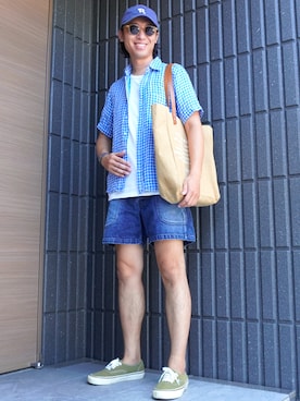 「アイテム（帽子）」を使った、𝕄𝔸𝕊𝔸さん（メンズ・174cm・30代）の夏コーディネート