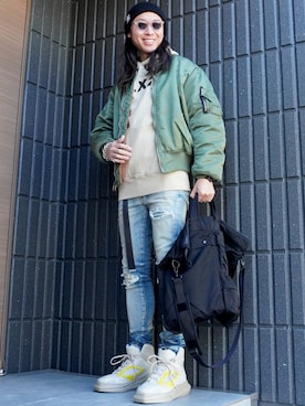 「KAMIYA（カミヤ）のアイテム」を使った、𝕄𝔸𝕊𝔸さん（メンズ・174cm）の春コーディネート