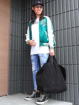 「アイテム（スカジャン）」を使った、𝕄𝔸𝕊𝔸さん（メンズ・174cm）の秋コーディネート