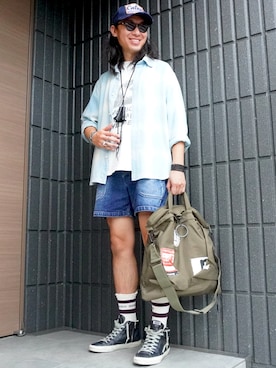 「DSQUARED2（ディースクエアード）のアイテム（帽子）」を使った、𝕄𝔸𝕊𝔸さん（メンズ・174cm）の夏コーディネート