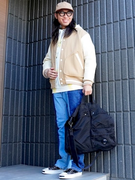 「KAMIYA（カミヤ）のアイテム」を使った、𝕄𝔸𝕊𝔸さん（メンズ・174cm）の冬コーディネート