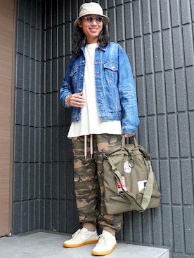 「バケットハット」｜𝕄𝔸𝕊𝔸さん（メンズ・174cm）の秋コーディネート