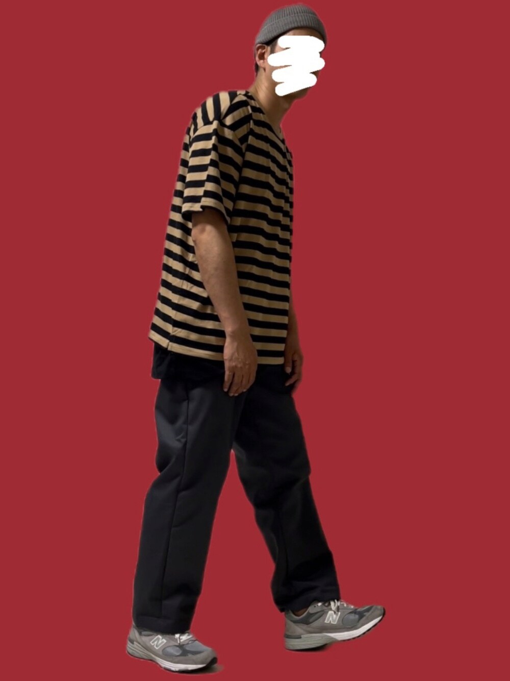 「チノパン、ボーダー、ビーニー、夏コーデ、REDKAP、オーバーサイズ、夏」｜「RED KAPのRED KAP/INDUSTRIAL PANT (UN)（チノパンツ、グリーン系）」を使った、TEEさん（メンズ・182cm）の夏コーディネートの1枚目の写真