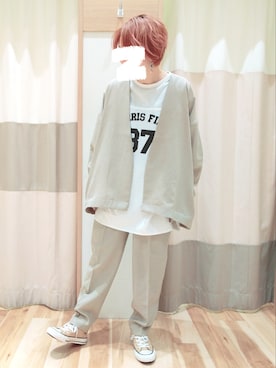 「Samansa Mos2 blue（サマンサモスモスブルー）のアイテム（ノーカラージャケット）」を使った、HARUさん（レディース・156cm）の春コーディネート