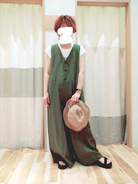 「sm2rhythm（サマンサモスモスリズム）のアイテム（サロペット/オーバーオール）」を使った、HARUさん（レディース・156cm）の夏コーディネート