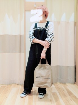 「Samansa Mos2 blue（サマンサモスモスブルー）のアイテム（オールインワン・サロペット）」を使った、HARUさん（レディース・156cm）の秋コーディネート