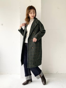 「GRL」｜「アイテム（チェスターコート）」を使った、清水夏姫さん（レディース・160cm）の秋コーディネート