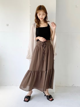 「CLANE（クラネ）のアイテム（タンクトップ）」を使った、清水夏姫さん（レディース・160cm）の夏コーディネート