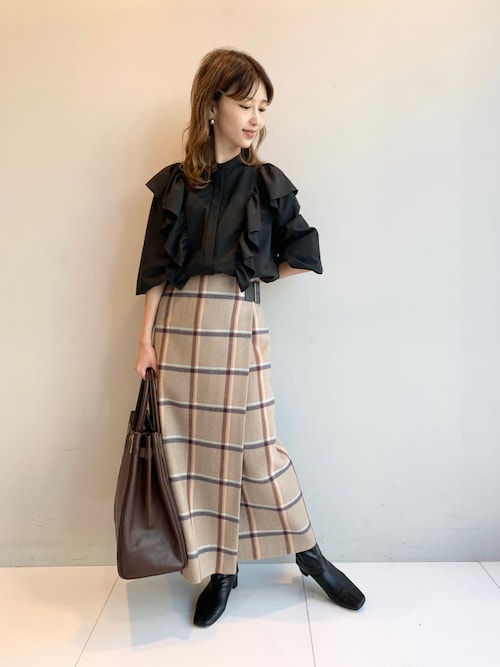 【極美品】DRESSTERIOR ツイードチェックタイトラップスカート DRESSTERIOR（ドレステリア）の「◇【リンネル10月号掲載