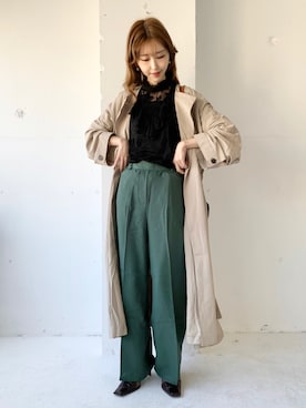 「FUDGEBOYのトラッドスタイル」｜「アイテム（ノーカラーコート）」を使った、清水夏姫さん（レディース・160cm）の春コーディネート