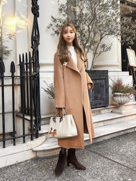 「Max Mara（マックスマーラ）のアイテム」を使った、清水夏姫さん（レディース・160cm）の冬コーディネート