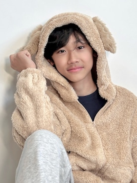 「アイテム（カーゴパンツ）」を使った、Hayatoさん（キッズ・153cm）の冬コーディネート