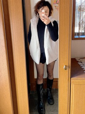 「rps（アールピーエス）のアイテム（ベスト）」を使った、riiiiieさん（レディース・163cm）の冬コーディネート