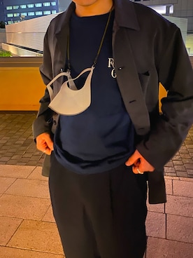 「アイテム（スラックス、ブルー系）」を使った、ふさん（メンズ・168cm）の秋コーディネート