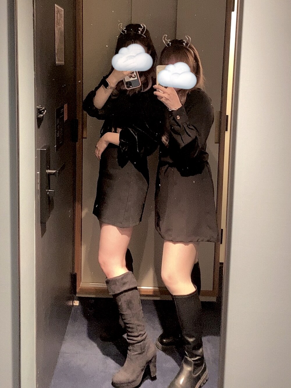 「真っ黒コーデ、クリスマスコーデ、ロングブーツ、ヒールブーツ、SHEIN、高身長女子、トナカイ、おしゃれさんと繋がりたい」｜「SHEINのアイテム（スカート、ブラック系）」を使った、SHIHOさん（レディース・166cm）の冬コーディネートの1枚目の写真