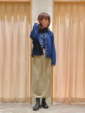「ラップスカート」｜「アイテム（ノーカラージャケット）」を使った、Mayuさん（レディース・168cm）の秋コーディネート