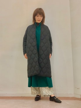 「コーデュロイ」｜「アイテム（ノーカラーコート）」を使った、Mayuさん（レディース・168cm）の冬コーディネート