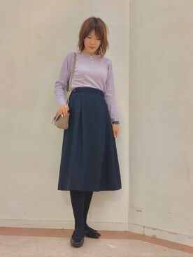 「リブニット」｜「アイテム（バレエシューズ）」を使った、Mayuさん（レディース・168cm）の冬コーディネート