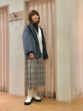 「ムートン」｜「アイテム（ノーカラーコート）」を使った、Mayuさん（レディース・168cm）の冬コーディネート
