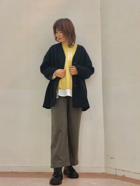 「ロゴニット」｜「アイテム（ノーカラーコート）」を使った、Mayuさん（レディース・168cm）の冬コーディネート