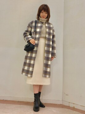 「Te chichi TERRASSE（テチチテラス）のアイテム（ノーカラーコート）」を使った、Mayuさん（レディース・168cm）の冬コーディネート