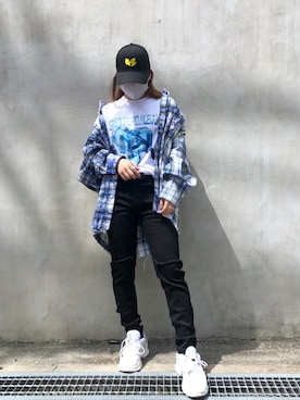 「KaneZ（ケインズ）のアイテム（キャップ）」を使った、YU-KA OZAWAさん（レディース・153cm）の夏コーディネート