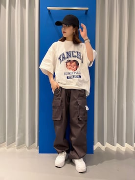 「WHITELAND（ホワイトランド）のアイテム（キャップ）」を使った、YU-KA OZAWAさん（レディース・153cm）の夏コーディネート