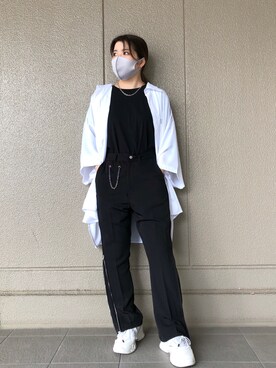 「A4A（エーフォーエー）のA4A/エーフォーエー/40s強撚糸ラウンドTシャツ（Tシャツ/カットソー）」を使った、YU-KA OZAWAさん（レディース・153cm）の夏コーディネート