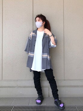 「A4A（エーフォーエー）のA4A/エーフォーエー/40s強撚糸ラウンドTシャツ（Tシャツ/カットソー）」を使った、YU-KA OZAWAさん（レディース・153cm）の夏コーディネート