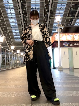 「A4A（エーフォーエー）のA4A/エーフォーエー/40s強撚糸ラウンドTシャツ（Tシャツ/カットソー）」を使った、YU-KA OZAWAさん（レディース・153cm）の夏コーディネート