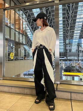 「WHITELAND（ホワイトランド）のアイテム（キャップ）」を使った、YU-KA OZAWAさん（レディース・153cm）の夏コーディネート