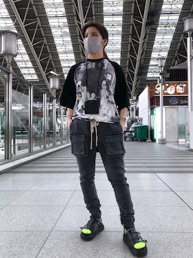 「DANKE SCHON（ダンケシェーン）のDankeSchon/ダンケシェーン/バイオウォッシュフラップパンツ（その他パンツ）」を使った、YU-KA OZAWAさん（レディース・153cm）の夏コーディネート