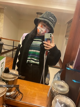 「thisisneverthat（ディスイズネバーザット）のアイテム（帽子）」を使った、Rai Chouさん（レディース・159cm）の冬コーディネート
