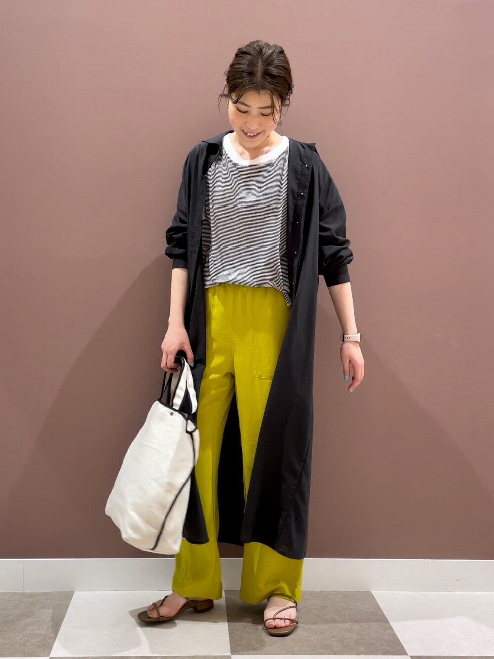 シャツワンピースを使った「ボーダーTシャツ」のレディース人気