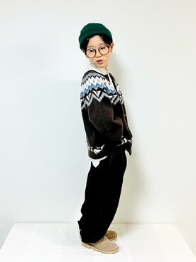 「アイテム（デニムパンツ、ブラック系）」を使った、syun★さん（キッズ・130cm）の冬コーディネート