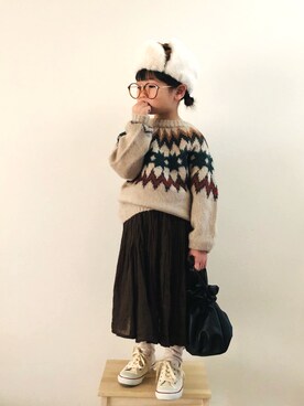 「アイテム（スカート、ブラウン系）」を使った、syun★さん（キッズ・120cm）の冬コーディネート